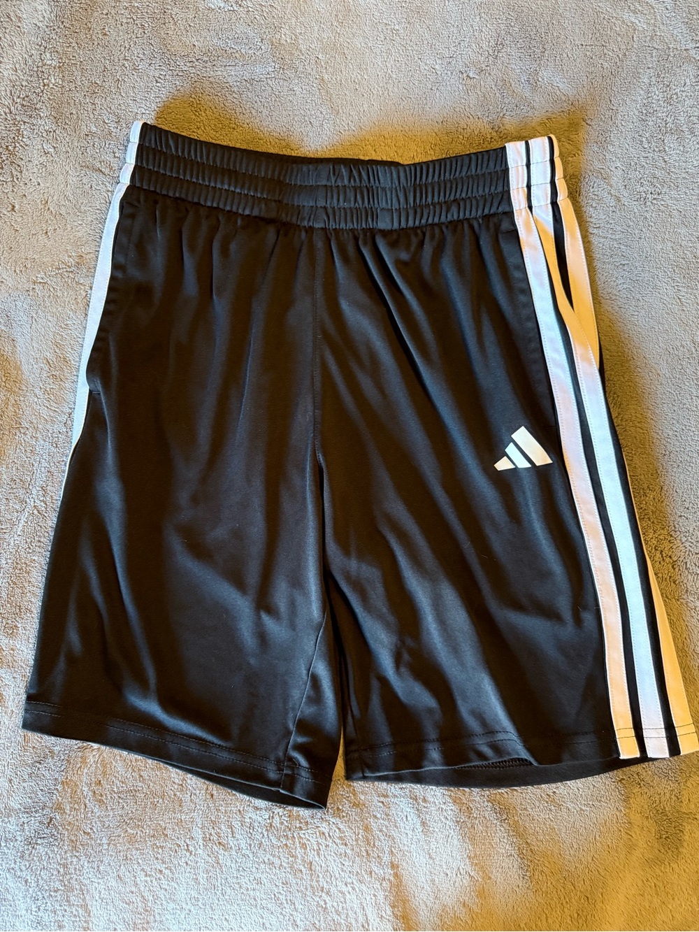 adidas Boys Large Black Shorts with White Side Stripes